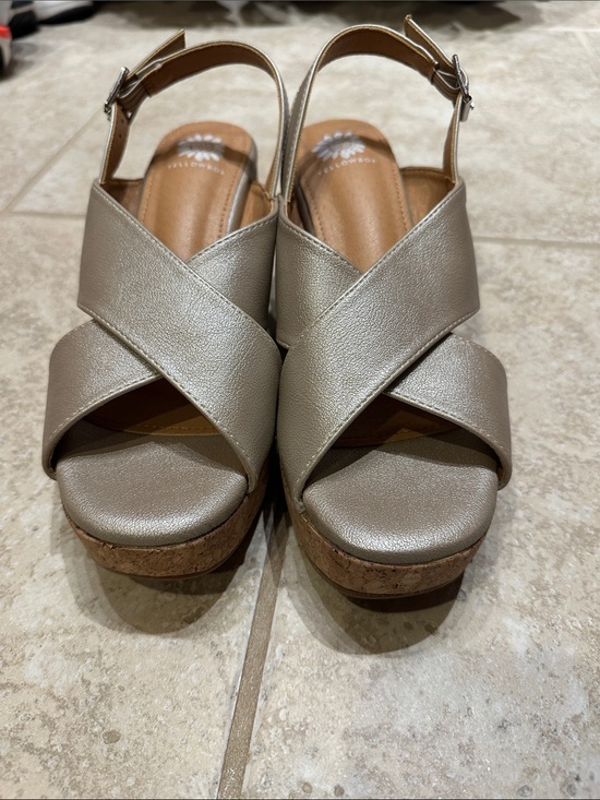 Yellow Box Shoes - NWOT Yellow Box Metallic Taupe Cork Platform Wedges